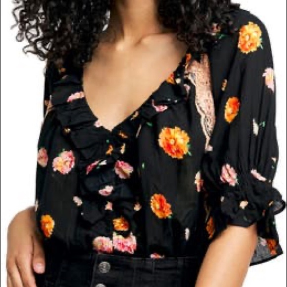 FREE PEOPLE POPPY PRINTED BODYSUIT BLACK